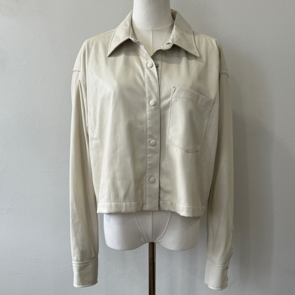 Good American Light Cream Leather Jacket